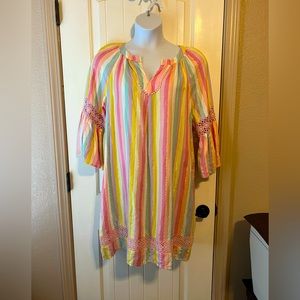Size Large : NWOT: Crown & Ivy Dress Pastel Pink Rainbow Strip